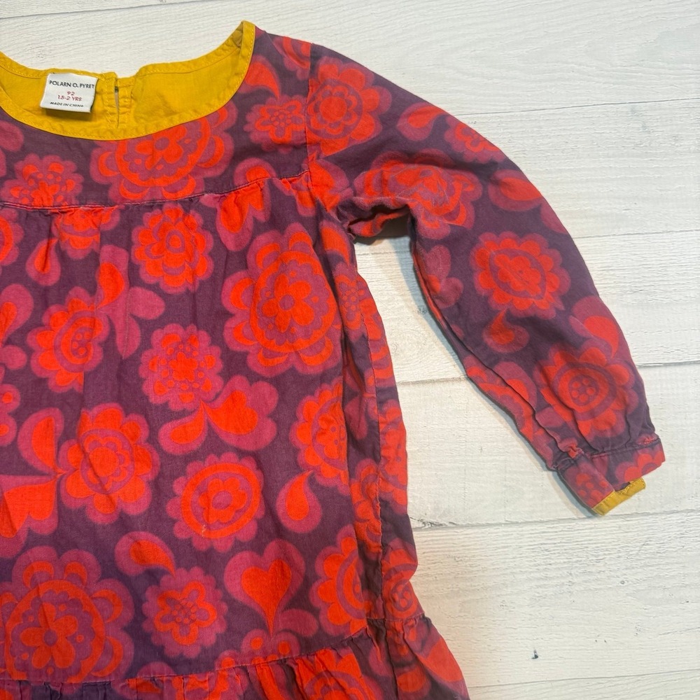Polarn O. Pyret girls long sleeve floral dress red yellow purple 1.5-2 years - Picture 3 of 7